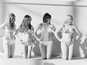 New Dagenham Swimming Pool at Becontree Heath, with female models hired by Public Relations Officer for opening ceremony, 1972