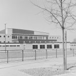 Main range of Dagenham Swimming Pool, Becontree Heath, from south-east, 1972