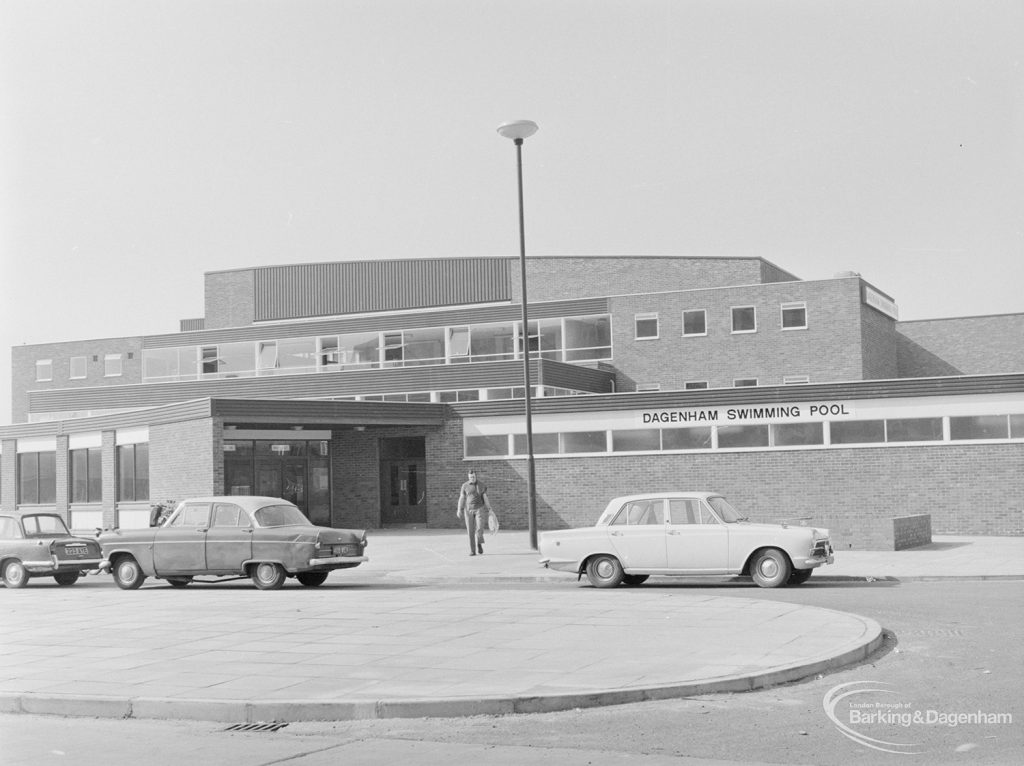 North end of Dagenham Swimming Pool, Becontree Heath, taken from north-east, 1972