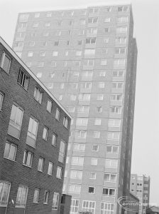 Housing at Becontree Heath, showing huge wall of seventeen-storey tower block, 1972
