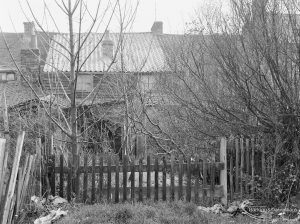 Rear of decaying house adjoining Cross Keys Public House, Crown Street, Dagenham prior to demolition, 1972