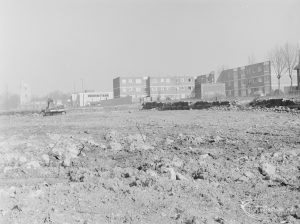 Borough Engineer’s Department clearance of site at Lindsell Road, Barking (Gascoigne 4, Stage 2), showing northern boundary wall partly demolished, 1972