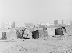 Borough Engineer’s Department clearance of site at Lindsell Road, Barking (Gascoigne 4, Stage 2), showing six large tanks not cleared from site, 1972