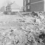 Borough Engineer’s Department clearance of site at Lindsell Road, Barking (Gascoigne 4, Stage 2), showing blocks of abandoned masonry and metalware, 1972