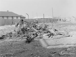 Borough Engineer’s Department clearance of site at Lindsell Road, Barking (Gascoigne 4, Stage 2), showing tangle of uprooted trees, wire, et cetera to south-west, 1972