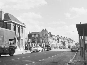 Highways, showing Ripple Road, Barking looking north-east past ruined Barking Library, 1972