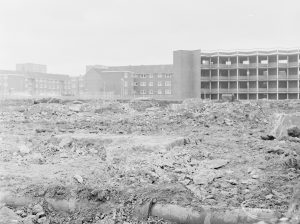 Borough Engineer’s Department clearance of site at Lindsell Road, Barking (Gascoigne 4, Stage 2), showing platform and pipe, 1972