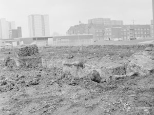 Borough Engineer’s Department clearance of site at Lindsell Road, Barking (Gascoigne 4, Stage 2), showing freshly revealed protruding blocks, 1972