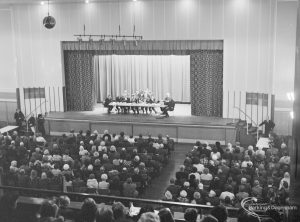 Public meeting on ‘Fair Rents’ bill at Assembly Hall, Barking, showing general scene inside the Assembly Hall from the balcony, 1972
