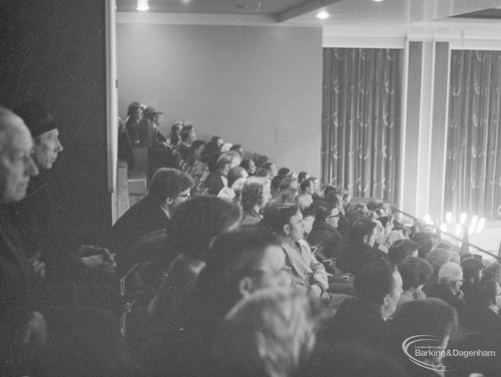 Public meeting on ‘Fair Rents’ bill at Assembly Hall, Barking, showing spectators in the gallery, 1972