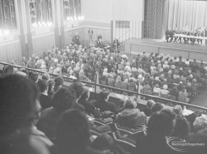Public meeting on ‘Fair Rents’ bill at Assembly Hall, Barking, showing section of audience at left, 1972