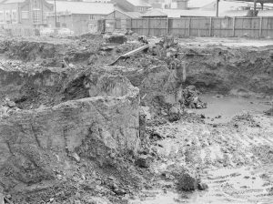 Borough Engineer’s Department clearance of site at Lindsell Road, Barking (Gascoigne 4, Stage 2), showing ‘gasholder’ bases recently unearthed, 1972