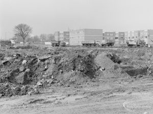 Borough Engineer’s Department clearance of site at Lindsell Road, Barking (Gascoigne 4, Stage 2), showing the scene with mounds towards Lindsell Road, 1972