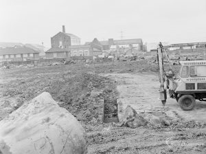 Borough Engineer’s Department clearance of site at Lindsell Road, Barking (Gascoigne 4, Stage 2), showing trench found adjoining ‘roadway’, 1972