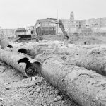 Borough Engineer’s Department clearance of site at Lindsell Road, Barking (Gascoigne 4, Stage 2), showing old [possibly gas], large diameter pipes, 1972