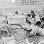Borough Engineer’s Department clearance of site at Lindsell Road, Barking (Gascoigne 4, Stage 2), showing tree, drain pipes, blocks, et cetera, in south-east section, 1972