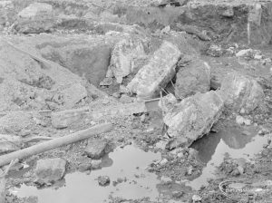 Borough Engineer’s Department clearance of site at Lindsell Road, Barking (Gascoigne 4, Stage 2), showing masses of reinforced concrete in brick pit, 1972