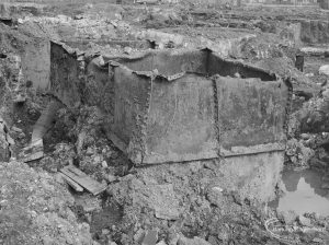 Borough Engineer’s Department clearance of site at Lindsell Road, Barking (Gascoigne 4, Stage 2), showing double iron tank on south edge in centre, 1972