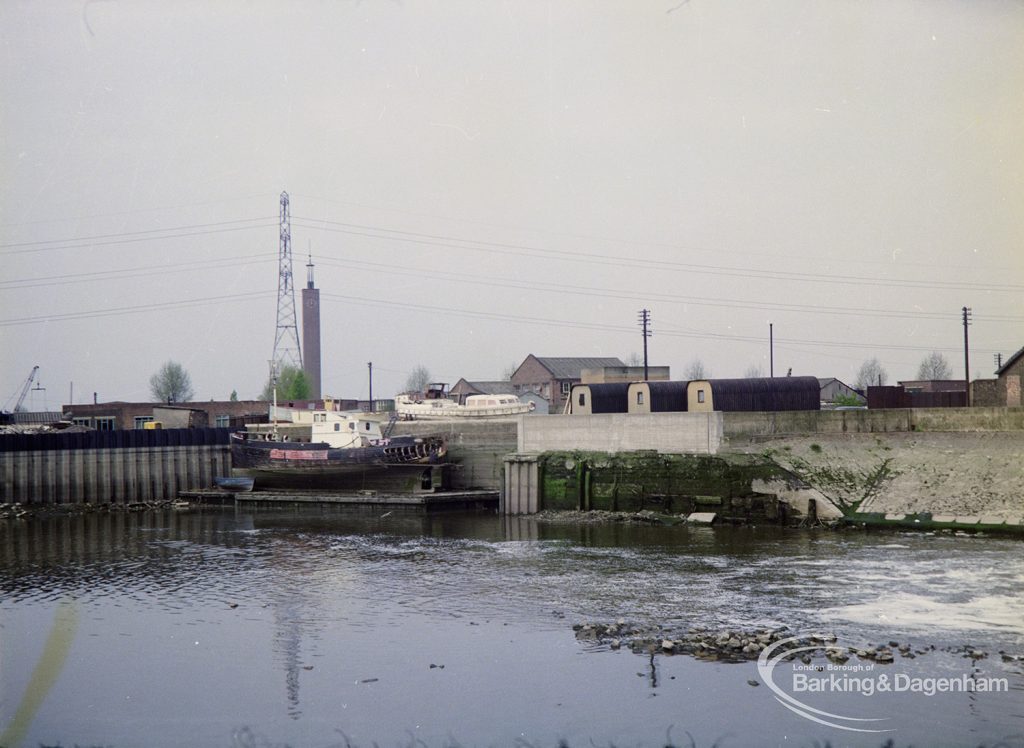 Barking Quay, showing wharf and yard with boat opposite, 1972