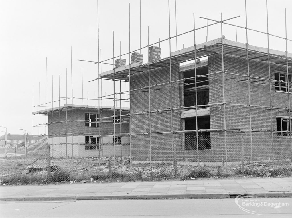 Dagenham Village housing development, showing unfinished housing in Ballards Road, east end, north side, 1972