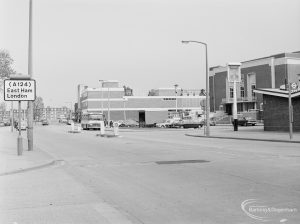 The Broadway from Gascoigne Road, Barking, including Barking Assembly Hall and Captain Cook Public House, 1972
