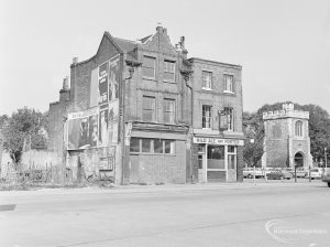 The Barge Aground Public House, Barking with Curfew Tower, from north-east, 1972