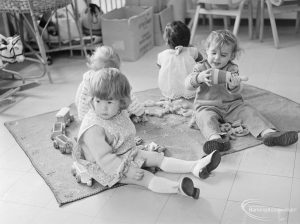 Welfare Department, taken for Social Services Dagenham Town Show display, showing children on a rug, 1972
