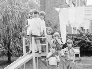 Welfare Department, taken for Social Services Dagenham Town Show display, showing children on a slide, 1972