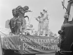 Dagenham Town Show 1972, showing Cancer Research Campaign carnival float in Old Dagenham Park, 1972