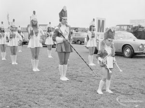 Dagenham Town Show 1972, showing Majorettes in formation in Old Dagenham Park, 1972