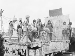 Dagenham Town Show 1972, showing ‘Tutankhamen’ carnival float in Old Dagenham Park, 1972