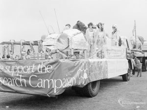 Dagenham Town Show 1972, showing Cancer Research Campaign carnival float taken from north-east in Old Dagenham Park, 1972
