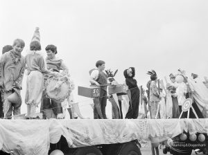 Dagenham Town Show 1972, showing Youth carnival float with Indians, archery, et cetera in Old Dagenham Park, 1972