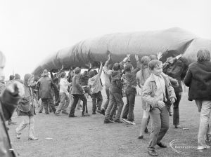 Dagenham Town Show 1972 at Central Park, Dagenham, showing giant inflated tube raised into air, 1972
