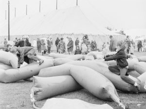 Dagenham Town Show 1972 at Central Park, Dagenham, showing criss-cross inflated red and blue tubes, 1972