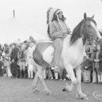 Dagenham Town Show 1972 at Central Park, Dagenham, showing Native American Indian on horseback in arena, 1972