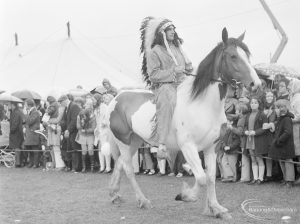 Dagenham Town Show 1972 at Central Park, Dagenham, showing Native American Indian on horseback in arena, 1972