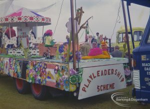 Dagenham Town Show 1972 at Central Park, Dagenham, showing rear of Central Park Playleadership Scheme’s decorated float featuring Magic Roundabout, 1972