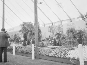 Dagenham Town Show 1972 at Central Park, Dagenham, showing Civic Marquee with Parks Department garden display, 1972