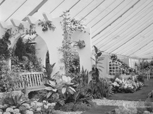 Dagenham Town Show 1972 at Central Park, Dagenham, showing Spanish garden with white arches, taken from north, 1972