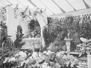 Dagenham Town Show 1972 at Central Park, Dagenham, showing Spanish garden with white arches, taken from south-west, 1972