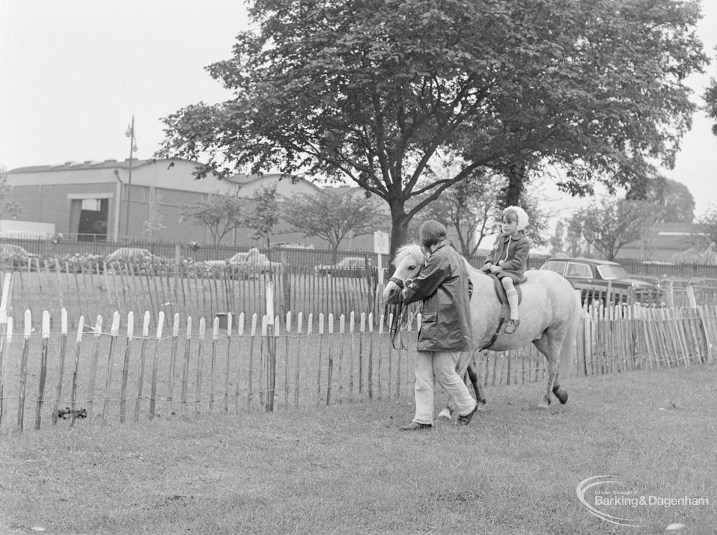 Dagenham Town Show 1972 at Central Park, Dagenham, showing children’s pony ride, 1972