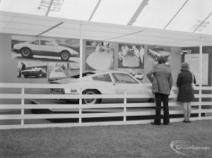 Dagenham Town Show 1972 at Central Park, Dagenham, showing general view of Ford Motor Company display and spectators, 1972