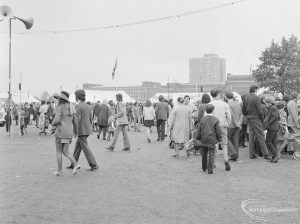 Dagenham Town Show 1972 at Central Park, Dagenham, showing visitors approaching fairground, 1972