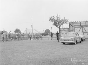 Dagenham Town Show 1972 at Central Park, Dagenham, showing Majorettes watching Marines in arena, view looking south-east, 1972