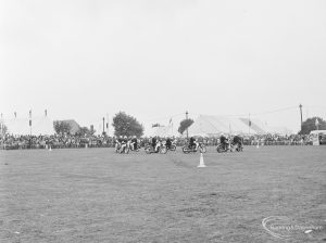 Dagenham Town Show 1972 at Central Park, Dagenham, showing display by Police Motorcyclists in arena [display modified because of wet conditions], 1972