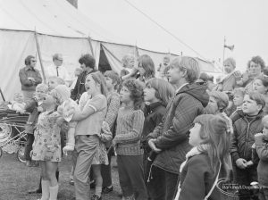Dagenham Town Show 1972 at Central Park, Dagenham, showing children watching a new-style Punch and Judy show, 1972