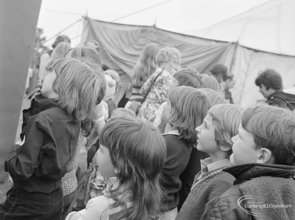 Dagenham Town Show 1972 at Central Park, Dagenham, showing children watching a new-style Punch and Judy show, 1972