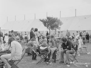 Dagenham Town Show 1972 at Central Park, Dagenham, showing visitors sitting in refreshment area, 1972