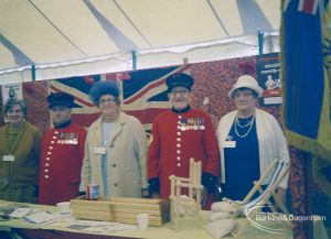 Dagenham Town Show 1972 at Central Park, Dagenham, showing Royal British Legion stand with Chelsea Pensioners and others, 1972